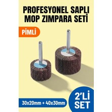 Azimli 30X20 + 40X30 mm Saplı Mop Zımpara Seti 2 Adet Pimli Matkap Ucu Çapak Alma Zımparası