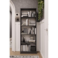 Asra Trend Koyu Gri K002 5 Raflı Kitaplık 56 cm Genişlik Dar Alan Uyumlu Modern KÜTÜPHANE%100 M