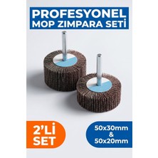Azimli 50X30 + 50X20 mm Saplı Mop Zımpara Seti 2 Adet Matkap Ucu Çapak Alma Zımparası