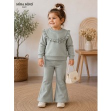 Gültekin Bebe Mina Mino Baby Ön Roba Detaylı Taş Baskılı Kız Ikili Takım 2-5 Yaş -BA463101256 - Gri