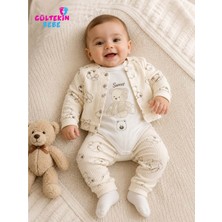 Gültekin Bebe Agucuk Baby Oturan Ayıcık Baskılı Kapşonlu 3 Lü Takım 3-9 Aylık -BA467572232 - Bej