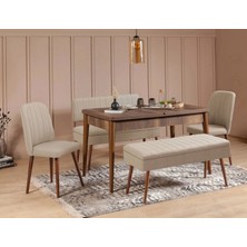 Uvi Collection Vina Açılır Mutfak Masa Takımı Ceviz Krem (1 Masa + 2 Sandalye + 1 Bench + Bank)