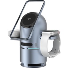 Piili Robotic P-Wrl4 3'ü 1 Arada 15W Magsafe Kablosuz Şarj Istasyonu & Bluetooth Hoparlör – Otomatik Döner, Gri