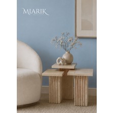 Miarik Design Tirtdarlene Traverten Kare Tabla 3'lü Yan Sehpa