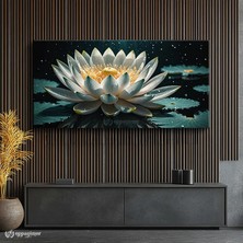 Oppanimor Yatay Panoramik Kanvas Tablo Lotus Çiçeği Çiçek Tablosu Ev Ofis Duvar Dekoru