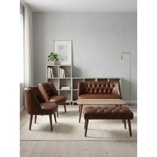 Azra Mobilya Milano 2+1+1+Sehpa+Bench Deri Çay Seti Koltuk Takımı Ofis Bekleme Takımı Ahşap Ayaklı - Acı Kahve