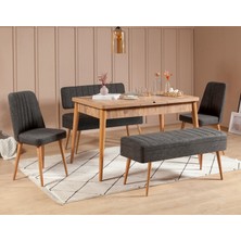 Uvi Collection Vina Açılır Mutfak Masa Takımı Atlantik Antrasit (1 Masa + 2 Sandalye + 1 Bench + 1 Bank)