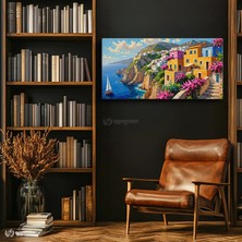 Oppanimor Yatay Panoramik Kanvas Tablo Akdeniz Kıyı Kasabası Manzara Tablosu Ev Ofis Duvar Dekoru