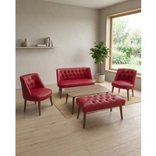 Azra Mobilya Milano 2+1+1+Sehpa+Bench Deri Çay Seti Koltuk Takımı Ofis Bekleme Takımı Ahşap Ayaklı - Kırmızı