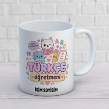 Ajans 313 AJANS313 Sevimli Kedi Tasarımlı Türkçe Öğretmeni Kupa Bardak - Kişiye Özel Tatlı Hediye