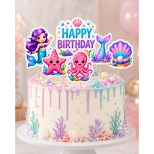 Deniz Kızı Temalı Pasta Kürdanı 6’lı Set Happy Birthday Deniz Altı Doğum Günü Pasta Süsü