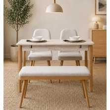 Uvi Collection Vina Mini Açılır Mutfak Masa Takımı, Traverten Meşe (1 Masa + 2 Sandalye + 1 Bench)