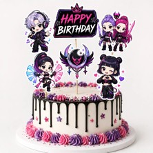 6’lı K-Pop Demon Hunters Temalı Pasta Kürdanı Happy Birthday Doğum Günü Pasta Süsü