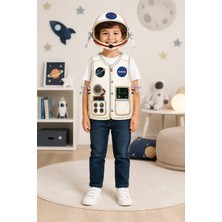 Çocuk Astronot Kostümü Kask ve Kıyafet 2 Parça Kalın Kağıt Uzay Temalı Meslek Kostümü