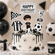Siyah Beyaz Futbol Temalı Pasta Kürdanı 6’lı Doğum Günü Pasta Süsü Cupcake Süsü Futbol Parti Dekoru