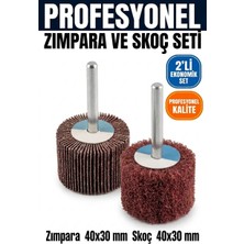 Azimli 40X30 Zımpara + 40X30 mm Skoç Seti 2 Adet Matkap Ucu Temizleme ve Parlatma Mopu