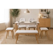 Uvi Collection Vina Mini Açılır Mutfak Masa Takımı, Traverten Meşe (1 Masa + 2 Sandalye + 2 Tabure + 1 Bench)
