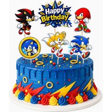 Sonic Temalı Pasta Kürdanı 6’lı Set Happy Birthday Çocuk Doğum Günü Pasta Süsü