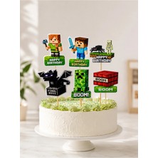 Temalı Pasta Kürdanı 6’lı Set – Doğum Günü Pasta Süsü Cake Topper Çocuk Parti Dekoru Minecraft Lı Pasta Süsü