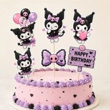 Kuromi Temalı 6’lı Pasta Kürdanı Seti Happy Birthday Doğum Günü Pasta Süsü Çocuk Parti Malzemesi