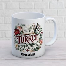 Ajans 313 AJANS313 Çiçek Desenli Türkçe Öğretmeni Kupa Bardak - Isme Özel Botanik Tasarım Hediye