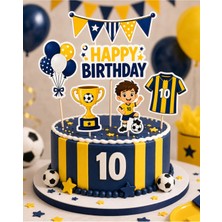 6’lı Sarı Lacivert Futbol Temalı Pasta Kürdanı Happy Birthday Doğum Günü Pasta Süsü