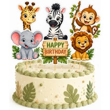 6’lı Safari Hayvanları Temalı Pasta Kürdanı Happy Birthday Doğum Günü Pasta Süsü