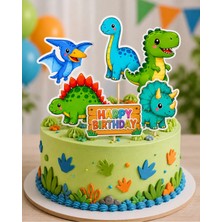 6’lı Dinozor Temalı Pasta Kürdanı Happy Birthday Doğum Günü Pasta Süsü
