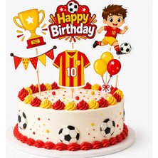 Sarı Kırmızı Futbol Pasta Kürdanı 6’lı Set Happy Birthday Erkek Çocuk Doğum Günü Pasta Süsü