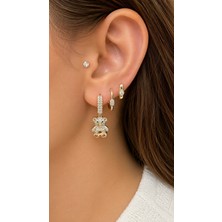 Semtim Kuyumculuk Sertifikalı 316L Çelik Premium Altın Kaplama Ayıcık Figürlü Baget Zirkon Taşlı Halka Küpe Sertifikalı, Özel Kutulu, Hediye Paketli