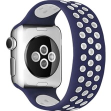Uryport Apple Watch 42MM Ayarlı Delikli Silikon Kordon - Lacivert-Beyaz