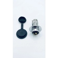 Mucize DF25-4 / 4 Pinli Yuvarlak Flanşlı Havacılık Tipi Konnektör / Panel Tip Erkek Soket ve Kapaklı