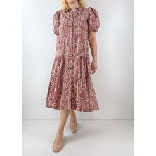 Modaonna Çiçek Desenli Midi Poplin Elbise
