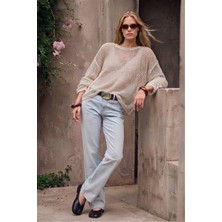 Shopping Shop Oversize Kayık Yaka Bluz Kazak Ekru