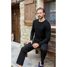 Aydoğan Erkek Civan Patlı Modal Siyah Pijama Takım 3483