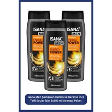 Isana Men Şampuan Kafein ve Keratin Ince Telli Saçlar Için 3X300 ml Avantaj Paket