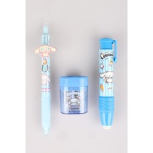 x Dekomus Lisanslı Cinnamoroll 0.7 mm Uçlu Kalem,silgi ve Çift Bıçaklı Kalemtraş Seti