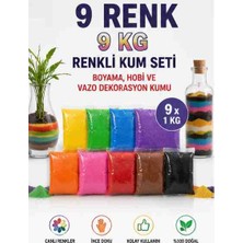 9 Renk 9 kg Premium Renkli Dekoratif Kum Seti – Boyama, Vazo ve Hobi Için