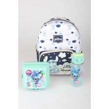 x Dekomus Lisanslı Stitch Little Dreamer Collection Tek Bölmeli Küçük Boy Anaokul Çantası,beslenme Kabı ve Matara Seti