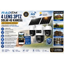 Radem RD-104 4 Lensli 3ptz Güneş Enerjili 4g Sım Kartlı Solar Güvenlik Kamerası 16.000 Mah Renkli Gece Görüşlü Dış Mekan Su Geçirmez