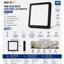 Novo NO-VO 18W Sıva Üstü Kare LED Panel Armatür 20x20 cm 6500K Beyaz Işık Siyah Kasa