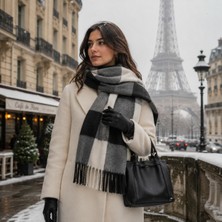 Aquasis Vienna Mono Renk Bloklu Oversize Şal Atkı Omuz Şalı | En: 50 cm x Boy: 190 cm | Yumuşak Dokulu, Püsküllü