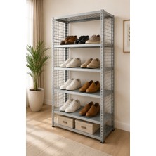 Rafburada 6 Katlı Galvaniz Tel Kafesli Çelik Ayakkabılık Rafı 31X75X150 cm