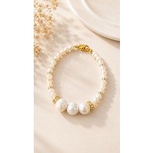 Tashtan Incisi Bileklik - Tatlı Su Kültür Incisi 4-8 mm - 316L Çelik Gold Aparatlı Kadın Bileklik