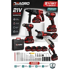 Dragro 21V Darbeli Kömürsüz Kırıcı Delici Hilti & Taşlama & Matkap & Somun Sıkma Sökme Dal Budama 5 Li Set 4 Akülü