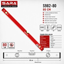 Sara S982-80 80 cm Mıknatıssız Su Terazisi – 3 Kapsüllü, 1,2 mm Alüminyum Profil