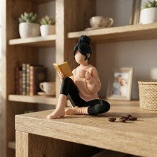 Kahve Molası Betush, Kitap Okuyan Kız Figürü, El Yapımı 3D Baskı Dekoratif Biblo