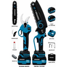 Dragro 21V Çift Akülü Bl Motor Çelik Şanzıman Dal Budama Makası 50MM & Testeresi Pa La 20CM