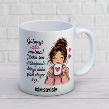 Ajans 313 AJANS313 Kişiye Özel Gülmeyi Asla Unutma Kupa Bardak - Sevimli Kız Figürlü Motivasyon Hediyesi