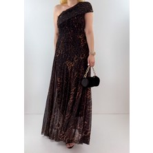 Modaonna Leopar Desen Tek Omuz Maxi Elbise